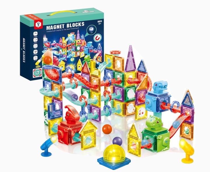 KLOCKI MAGNETYCZNE 178el TOR KULKOWY KULODROM ŚWIECĄCY 129A-1 + GRATIS