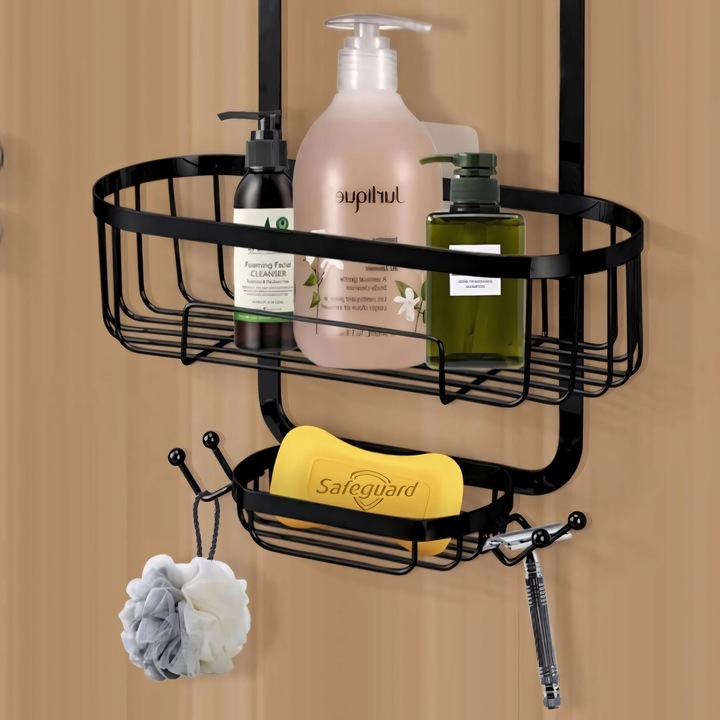 PÓŁKA ŁAZIENKOWA WISZĄCA POD PRYSZNIC PRYSZNICOWA CZARNA PODWÓJNA ODPORNA