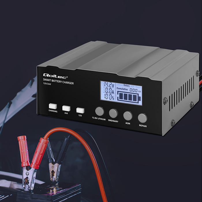 Prostownik SAMOCHODOWY AUTOMAT Z FUNKCJĄ NAPRAWY AKUMULATORÓW 12V 24V 12A