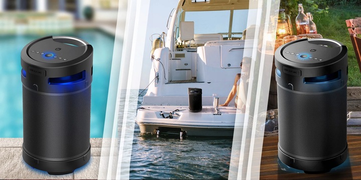 GŁOŚNIK BLUETOOTH PRZENOŚNY MANTA XBASS 360 100W TWS USB MP3 WODOODPRONY