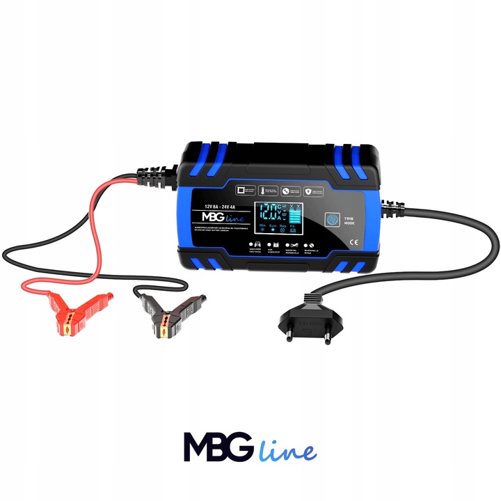 Mocny Prostownik Samochodowy Ładowarka Akumulatora LCD 24V 12V 8A AUTOMAT