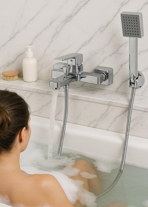 Bateria wannowa z prysznicem ścienna chrom srebrna kran do wanny YOKA HOME