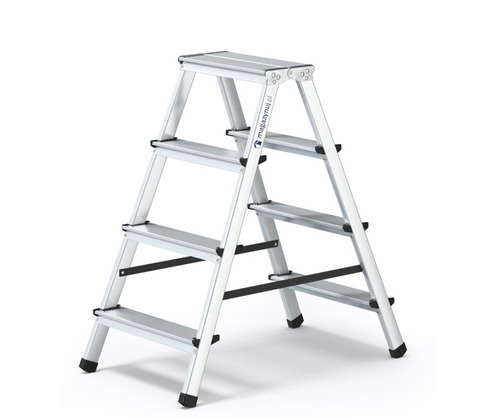 Drabina aluminiowa wolnostojąca dwustronna 4 stopnie 125 kg Magazynuj