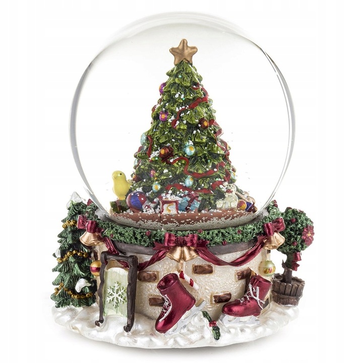 SZKLANA KULA Z POZYTYWKĄ ŚNIEŻNA CHOINKA BAŁWAN 17x13cm ŚWIĄTECZNA FIGURKA