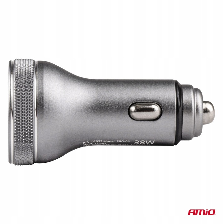 Ładowarka samochodowa 38W z woltomierzem USB + USB-C do auta samochodu