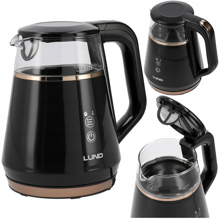 CZAJNIK ELEKTRYCZNY LUND 1100W 1L CZARNY Z REGULACJĄ TEMPERATURY 40-100°C