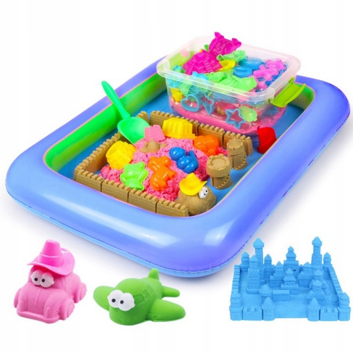 PIASEK KINETYCZNY 5kg +BASEN FOREMKI ŁOPATKA PIASKOWNICA WIADERKO ZESTAW XL