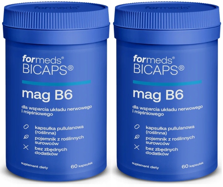 2 x Bicaps MAG B6 cytrynian magnezu + witamina B6 60 kapsułek FORMEDS
