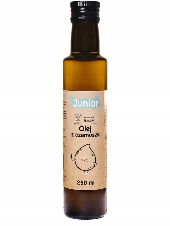 OLEJ Z CZARNUSZKI DZIECI JUNIOR 10,62! mg/g TYMOCHINONU 250ml NIERAFINOWANY