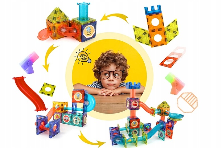 ZESTAW DLA DZIECKA KLOCKI MAGNETYCZNE TOR 75 ELEMENTÓW KONSTRUKCYJNE GRA