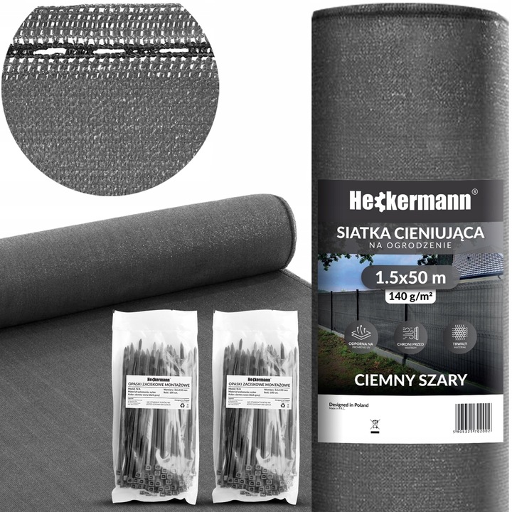 SIATKA CIENIUJĄCA MASKUJĄCA 90% NA OGRODZENIE PŁOT OSŁONOWA UV 1,5x50m 140g