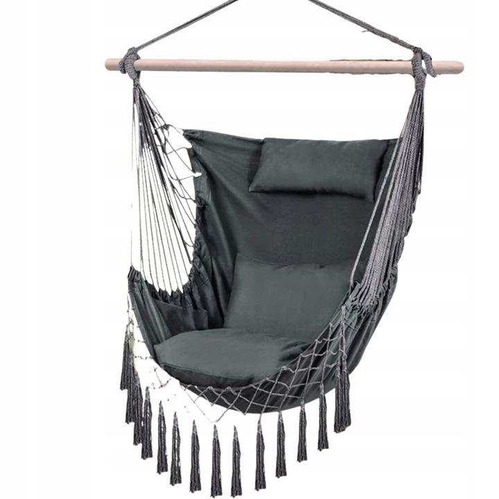 Hamak Huśtawka Fotel Wiszący Brazylijski Ogrodowy Bujany + 3 poduszki BOHO
