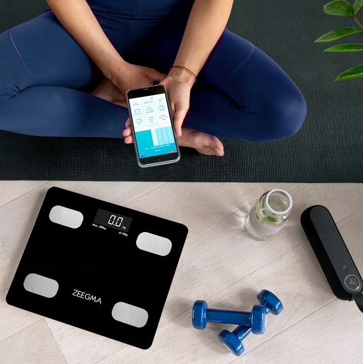 INTELIGENTNA WAGA ŁAZIENKOWA BLUETOOTH ANALITYCZNA APLIKACJA ZEEGMA 17W1