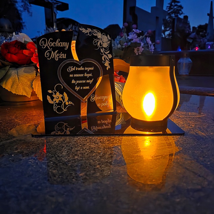 WIECZNY ZNICZ SOLARNY LED Statuetka dla MĘŻA na Grób Wszystkich Świętych