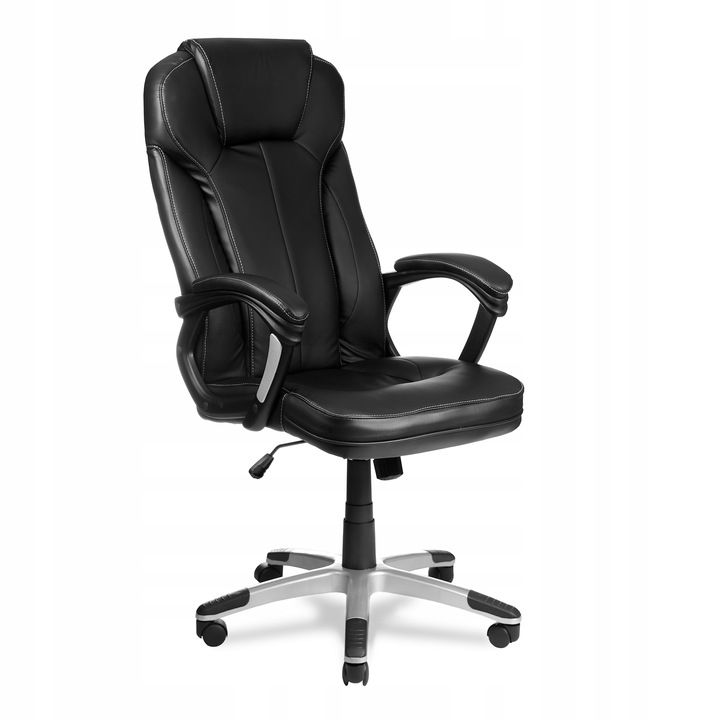 FOTEL BIUROWY STYLOWY SKÓRZANY CZARNY OBROTOWY REGULOWANY