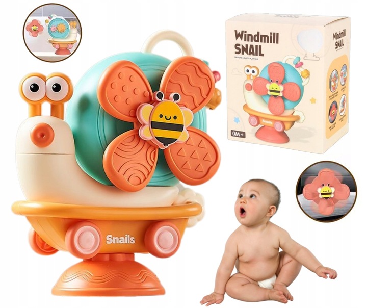 ŚLIMAK JEŻDZĄCY SENSORYCZNY DLA DZIECI ZABAWKA SPINNER DO KĄPIELI WIATRAK
