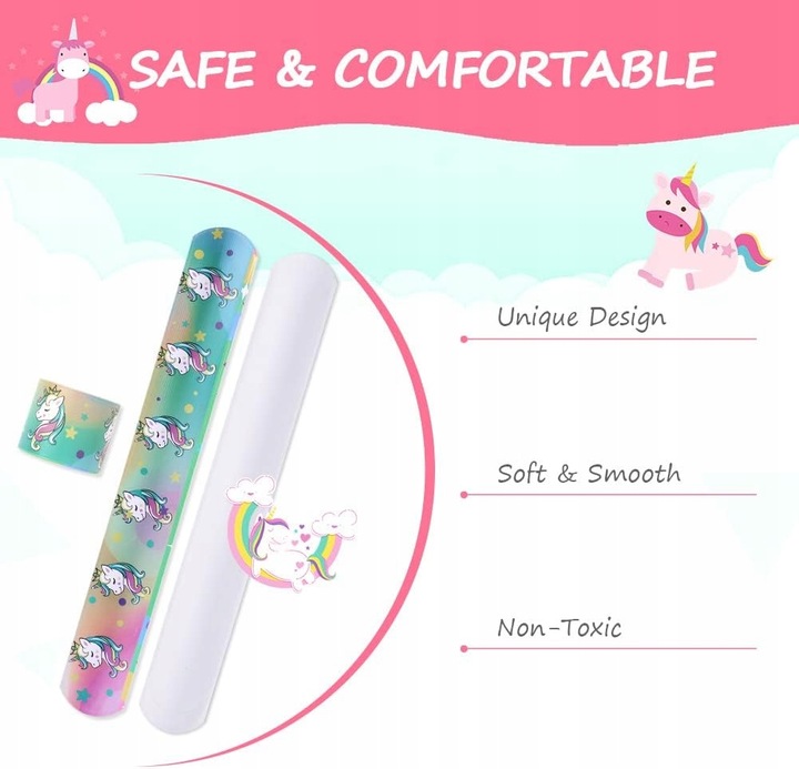 OPASKI ZACISKOWE BRANSOLETKI KOLOROWE W JEDNOROŻCE IDEALNE DLA DZIECI 24SZT