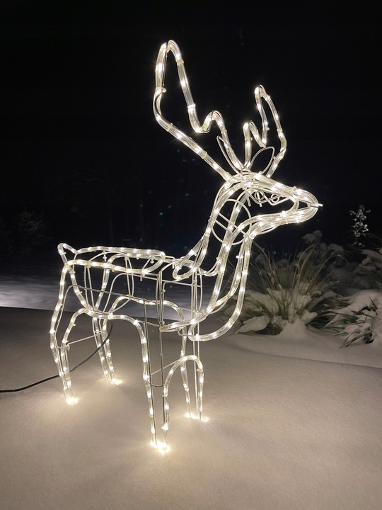 RENIFER ŚWIECĄCY LED DUŻY Z RUCHOMĄ GŁOWĄ BIAŁY CIEPŁY IP44 ZEWNĘTRZNY