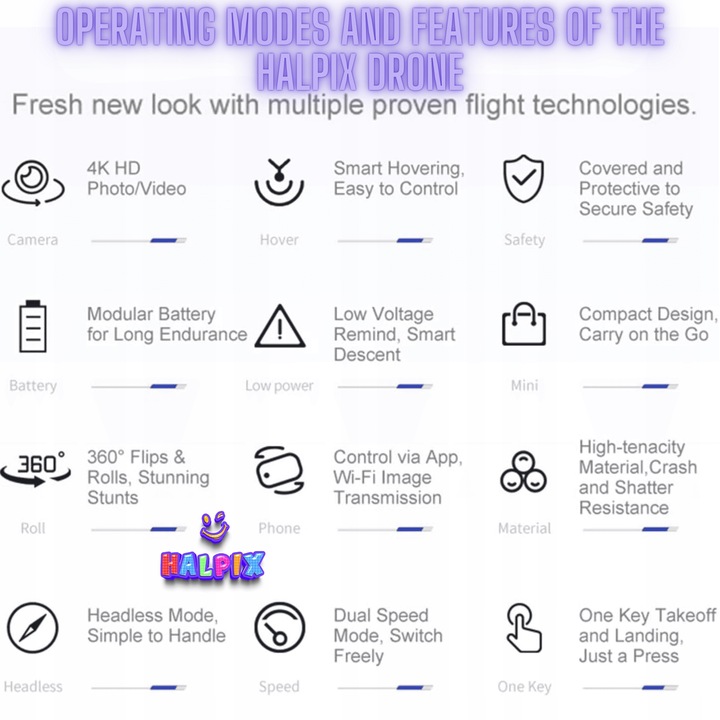 Trikowy mini dron Halpix zdalnie sterowany z kamerą 8K i Wi-Fi