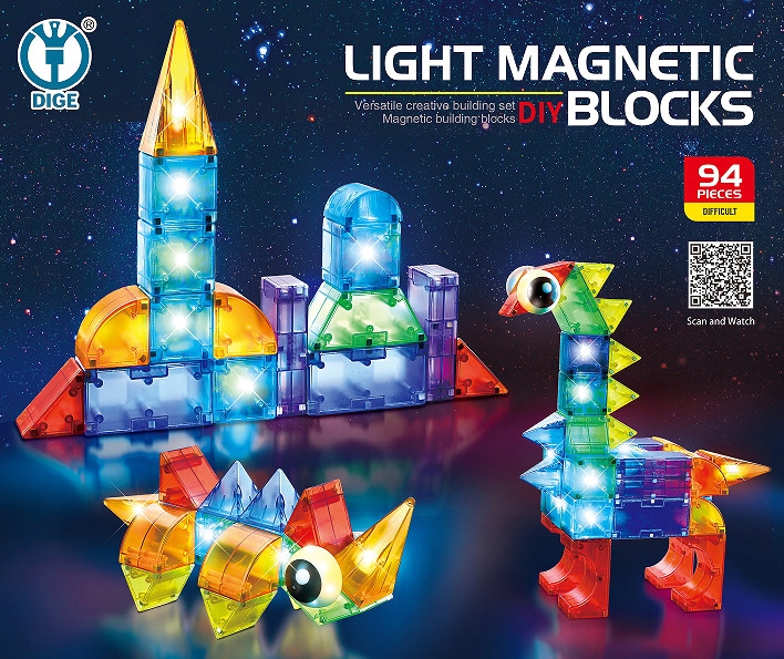 KLOCKI MAGNETYCZNE ŚWIECĄCE KONSTRUKCYJNE Kreatywne Edukacyjne 94 el 3D