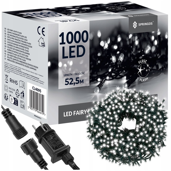 LAMPKI CHOINKOWE 1000LED ZEWNĘTRZNE KURTYNA ŚWIETLNA IP44 BIAŁE ZIMNE FLASH