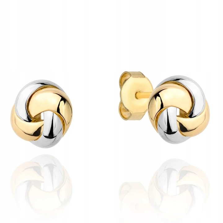 Kolczyki złote 585 plecione w dwóch kolorach złota delikatne kuleczki 14K
