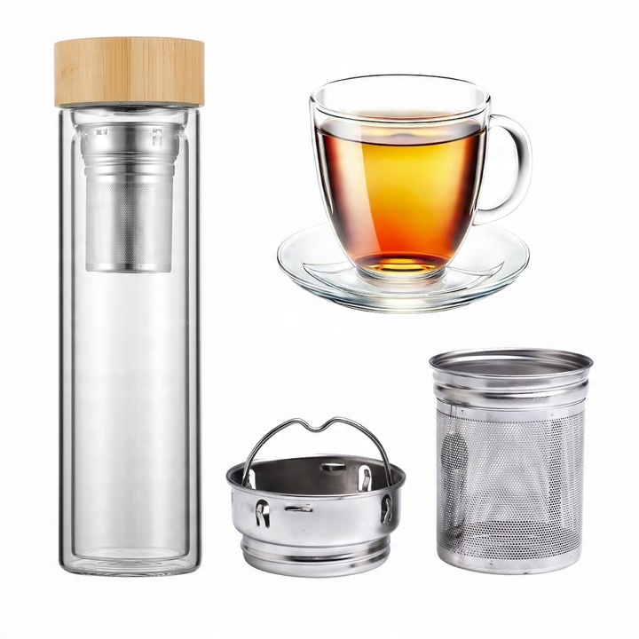 BUTELKA SZKLANA TERMICZNA Z ZAPARZACZEM FILTREM BIDON NA WODĘ KAMILLE