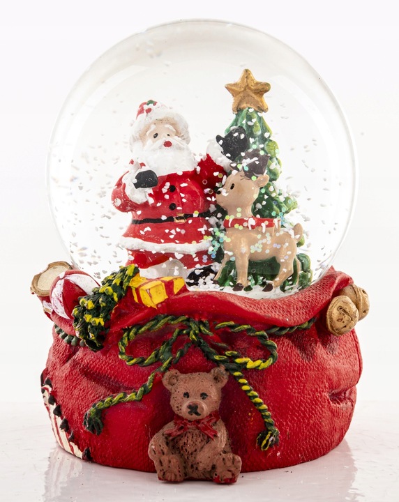 KULA ŚNIEŻNA Z MIKOŁAJEM I RENIFEREM 8,5x7x6,5CM