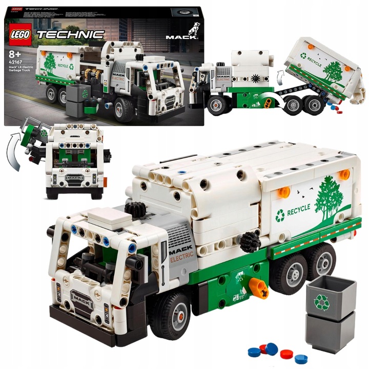LEGO Technic 42167 Mack LR Elektryczna śmieciarka Samochód z Ładowarką Auto