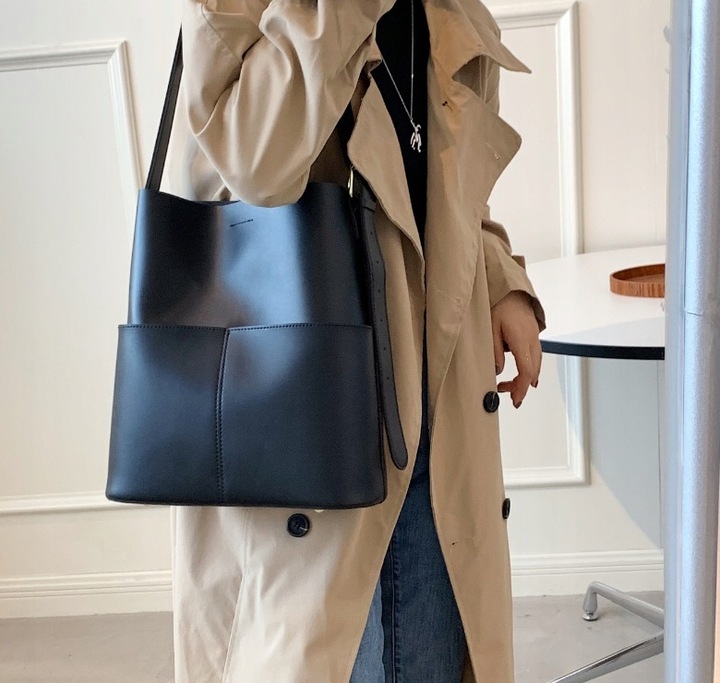 Torebka Damska Szoperka CZARNA Torba na Ramię Pojemna Shopper A4 Eko Skóra