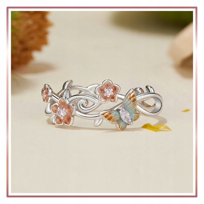 Srebrny Pierścionek Otwarty ZAPACH WIOSNY S925