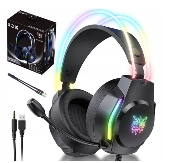 ONIKUMA X26 Słuchawki Nauszne Gamingowe Przewodowe z Mikrofonem do PC RGB