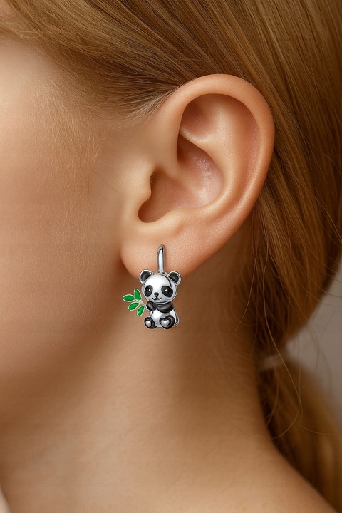 Srebrne kolczyki dla dziewczynki panda srebro próba 925 angielskie