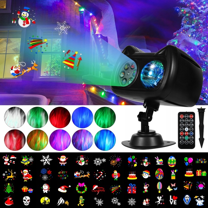 PROJEKTOR LASEROWY ŚWIĄTECZNY ZEWNĘTRZNY GWIAZD RGB PILOT 72 WZORÓW RZUTNIK