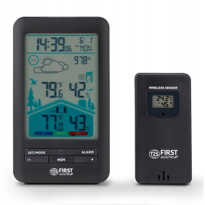 Bezprzewodowa stacja pogody ZEGAR HIGROMETR FIRST AUSTRIA