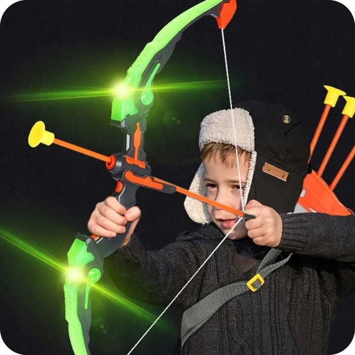 ŁUK DLA DZIECI ZESTAW Z TARCZĄ STRZAŁAMI KOŁCZANEM BEZPIECZNY ŚWIECĄCY DUŻY