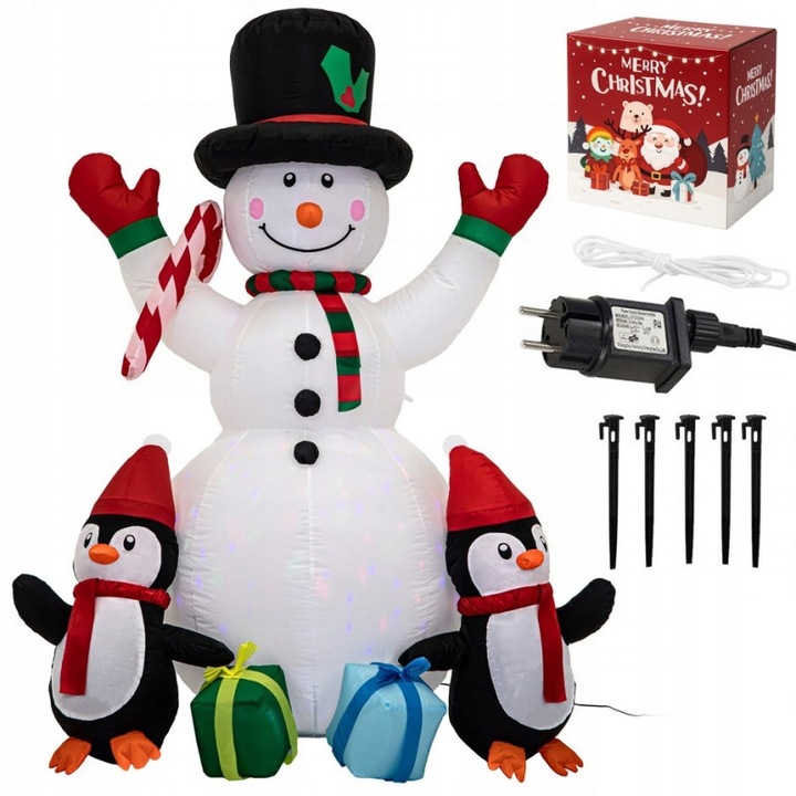 ŚWIECĄCY DMUCHANY BAŁWAN PINGWINY DEKORACJA ŚWIĄTECZNA LED RGB OZDOBA 180CM