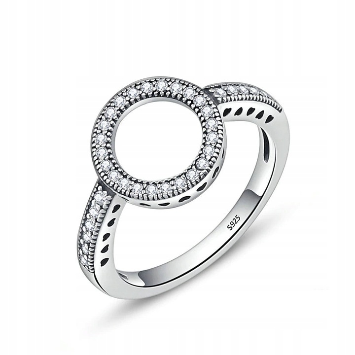Pierścionek srebrny kółeczko cyrkonie drobne kryształki elegancki stal 925