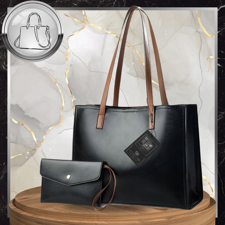 Torebka Shopper Damska CZARNA Torba Na Ramię Duża A4 SKÓRZANA Shopperka