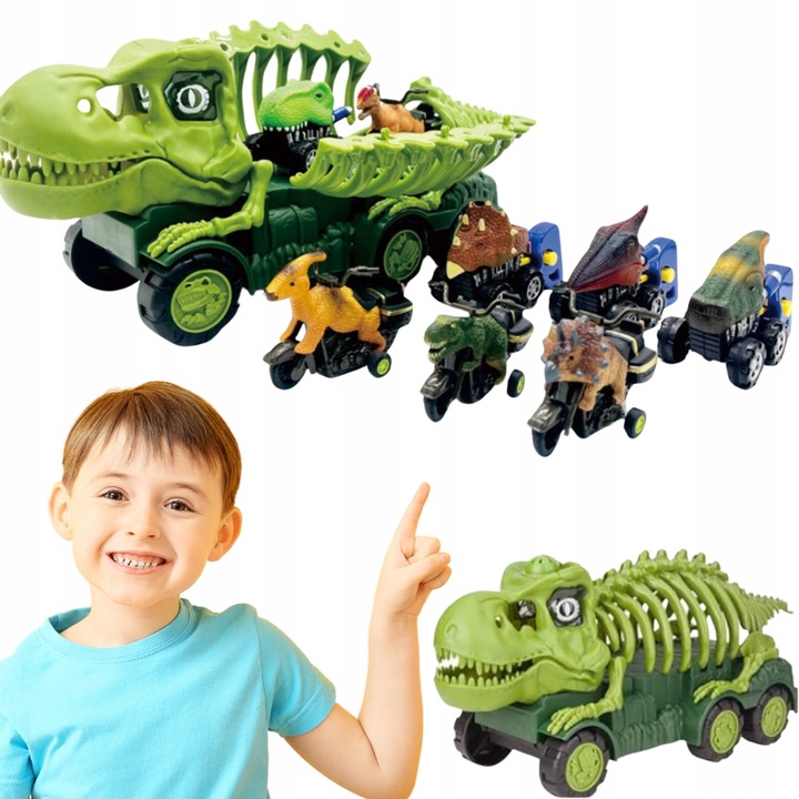 Auto transporter DINOZAUR interaktywny w zestawie z Quadem i motorem
