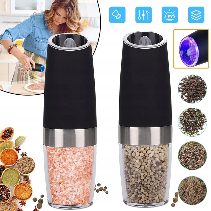 ELEKTRYCZNY MŁYNEK DO PIEPRZU ZESTAW 2 SZT MŁYNKÓW DO SOLI I PIEPRZU, Z LED