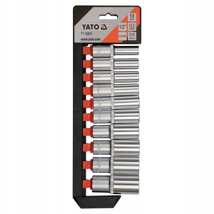 Zestaw nasadek długich 1/2", 10 szt. YATO YT-38861