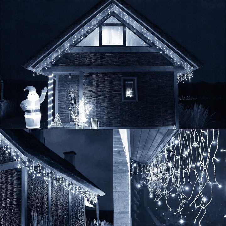 SOPLE 500 LED LAMPKI ZEWNĘTRZNE KURTYNA ŚWIETLNA IP44 BIAŁE FLASH TIMER