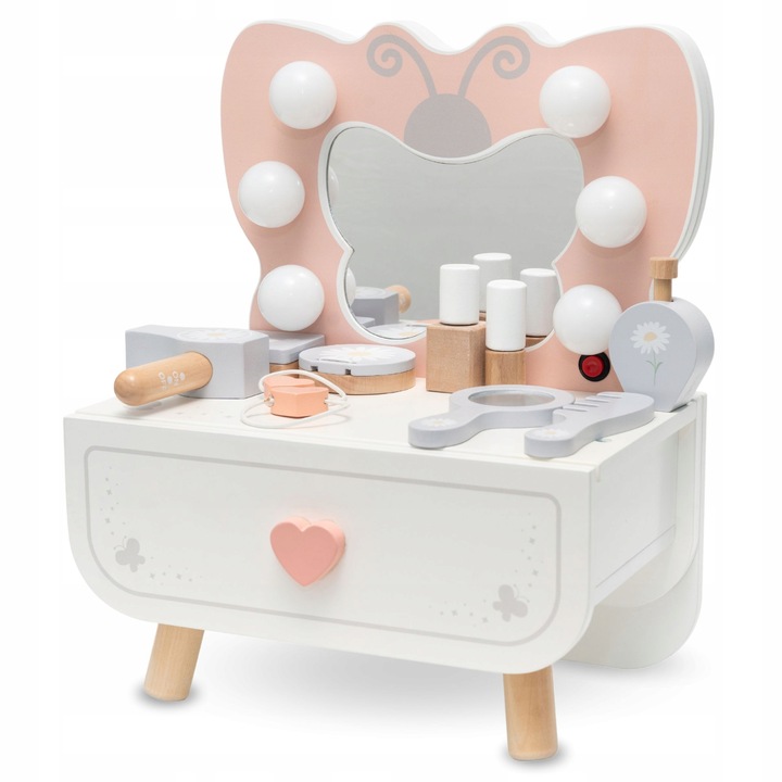 Drewniana mini toaletka dla dzieci Motylek z oświetleniem LED