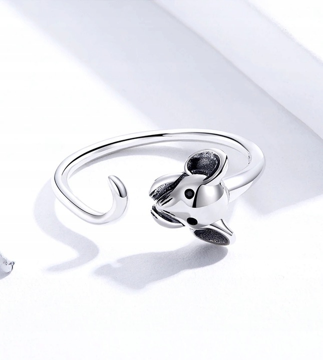 Pierścionek mysz myszka srebrny 925 regulowany