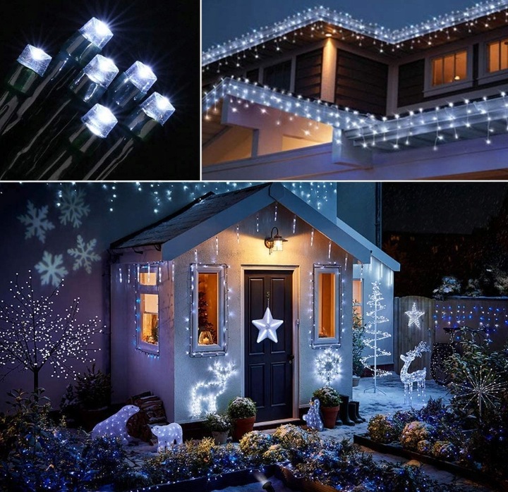 LAMPKI CHOINKOWE 500 LED ZEWNĘTRZNE STAŁE + FLASH BIAŁE GRUBY KABEL KURTYNA