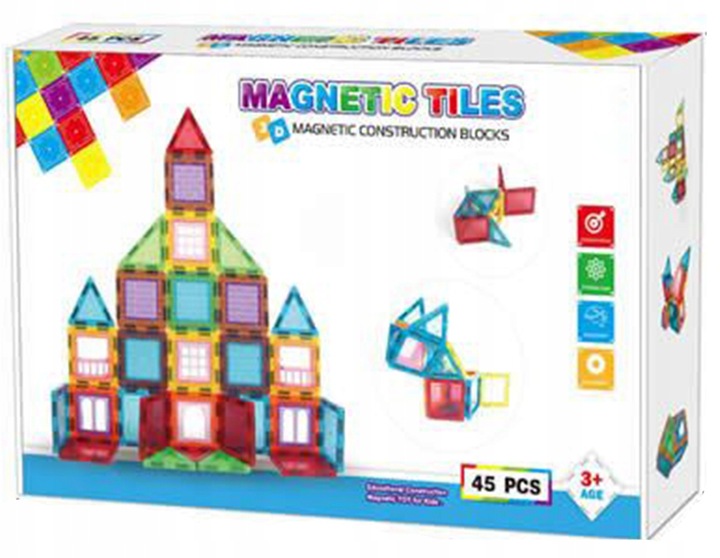 KLOCKI MAGNETYCZNE 3D konstrukcyjne DUŻE Zestaw 45 el. Magnetic Tiles