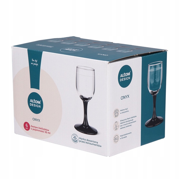 Kieliszki komplet do wódki Altom Design Onyx czarne nóżki 35 ml 6 sztuk