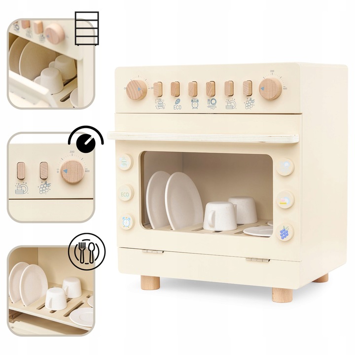 Zmywarka Dla Dzieci Drewniania z Akcesoriami Naczynia Talerze Bezpieczna