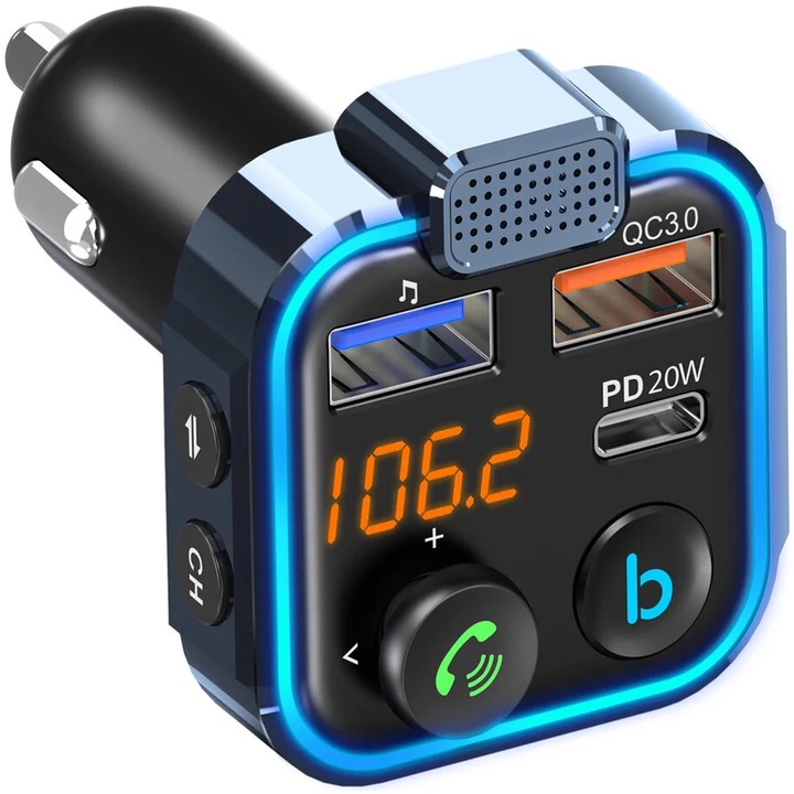 TRANSMITER FM BLUETOOTH SZYBKA ŁADOWARKA QC USB PD
